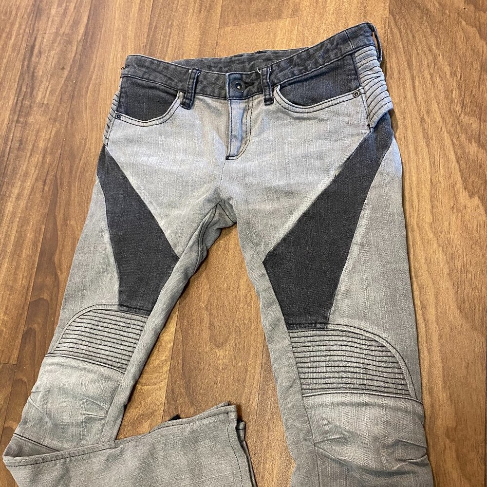 Bcbgmaxazria Jada Moto Women's SIZE 26/31 Skinny Jeans Ankle Zip Black Grey Wash - Picture 2 of 9